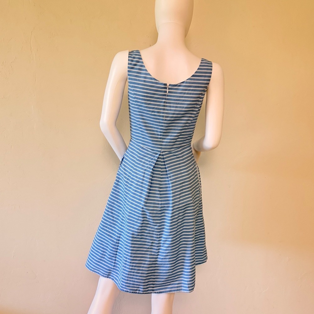 Eliza J Blue White Striped Cotton Fit Flare Dress Sleeveless Pleated Size 2 - Picture 8 of 14